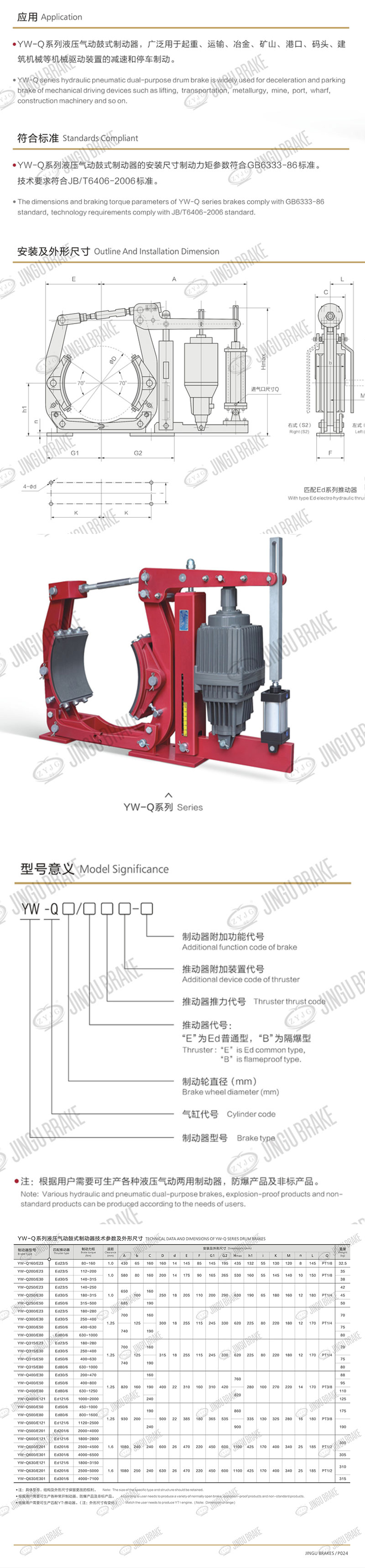 YW-Q係列液壓氣動兩用鼓式製（zhì）動器